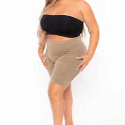 Zenana Plus Size Basic Biker Shorts - Khaki Bottoms