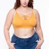 Zenana Tops Plus Size Caged Bralette - Ash Mustard