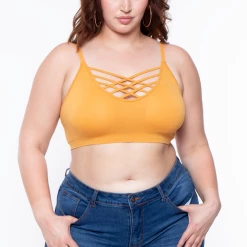 Zenana Tops Plus Size Caged Bralette - Ash Mustard