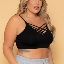 Zenana Plus Size Caged Bralette - Black Tops