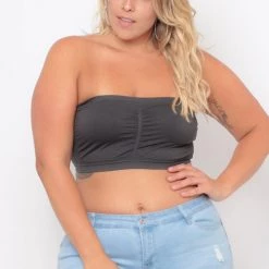 Zenana Bralettes Plus Size Seamless Bandeau Bra - Grey