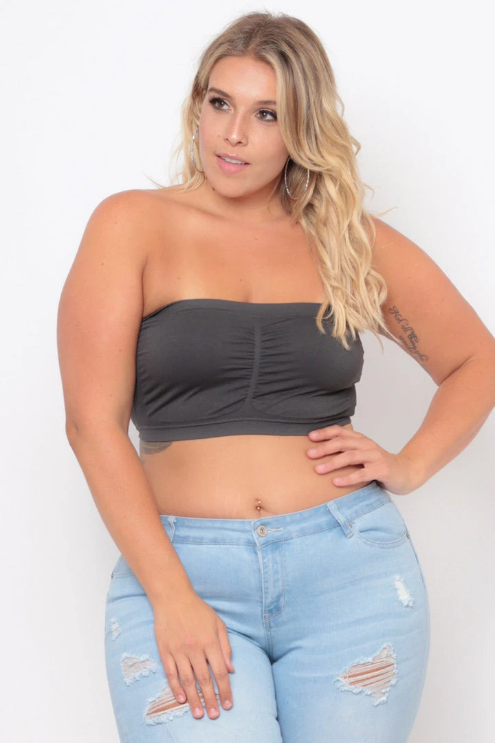 Zenana Bralettes Plus Size Seamless Bandeau Bra - Grey 3 Zenana Bralettes Plus Size Seamless Bandeau Bra - Grey