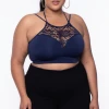 Zenana Plus Size Lace Trim Bralette - Navy Tops