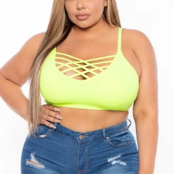 Zenana Plus Size Caged Bralette - Neon Lime