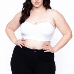 Zenana Plus Size Caged-Cutout Bralette - White Tops