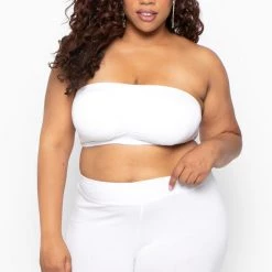 Zenana Plus Size Seamless Bandeau Bra - White Tops
