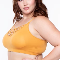 Zenana Tops Plus Size Caged Bralette - Ash Mustard
