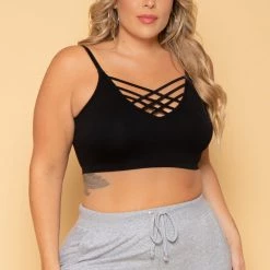 Zenana Plus Size Caged Bralette - Black Tops