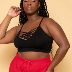 Zenana Plus Size Caged Bralette - Black Tops