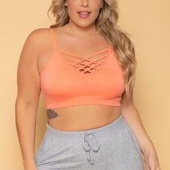 Zenana Tops Plus Size Caged Bralette - Deep Coral
