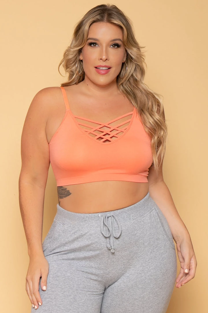 Zenana Tops Plus Size Caged Bralette - Deep Coral 3 Zenana Tops Plus Size Caged Bralette - Deep Coral