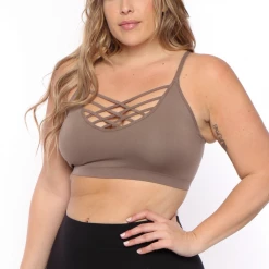Zenana Plus Size Caged Bralette - Mocha Back In Stock