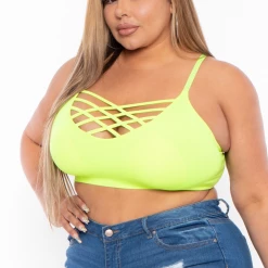 Zenana Plus Size Caged Bralette - Neon Lime