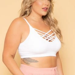 Zenana Plus Size Caged Bralette - White Tops