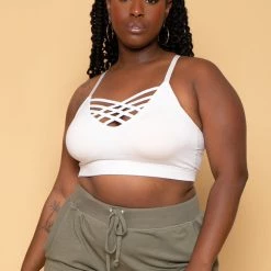 Zenana Plus Size Caged Bralette - White Tops