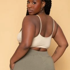 Zenana Plus Size Caged-Cutout Bralette - Tan Tops