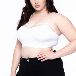 Zenana Plus Size Caged-Cutout Bralette - White Tops