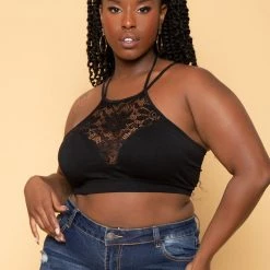 Zenana Back In Stock Plus Size Lace Trim Bralette - Black