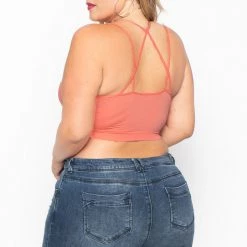 Zenana Tops Plus Size Lace Trim Bralette - Coral