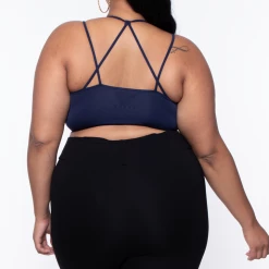 Zenana Plus Size Lace Trim Bralette - Navy Tops
