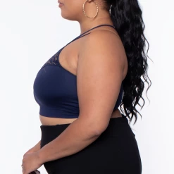 Zenana Plus Size Lace Trim Bralette - Navy Tops