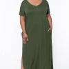 Zenana Plus Size Maxi T-Shirt Dress - Army Green Dresses