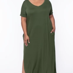 Zenana Plus Size Maxi T-Shirt Dress - Army Green Dresses