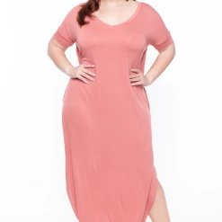 Zenana Dresses Plus Size Maxi T-Shirt Dress - Ash Rose