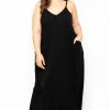 Zenana Plus Size Cami Strap Maxi Dress - Black