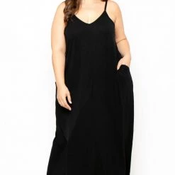 Zenana Plus Size Cami Strap Maxi Dress - Black
