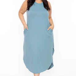 Zenana Dresses Plus Size Tank Maxi T-Shirt Dress - Blue Grey