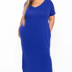 Zenana Plus Size Maxi T-Shirt Dress - Bright Blue