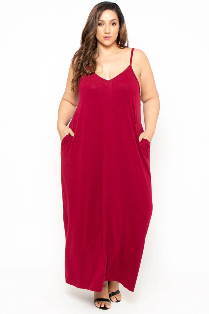 Zenana Dresses Plus Size Cami Strap Maxi Dress - Burgundy 3 Zenana Dresses Plus Size Cami Strap Maxi Dress - Burgundy