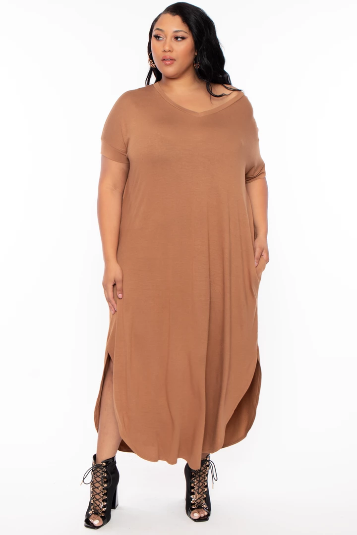 Zenana Plus Size Maxi T-Shirt Dress - Camel 3 Zenana Plus Size Maxi T-Shirt Dress - Camel