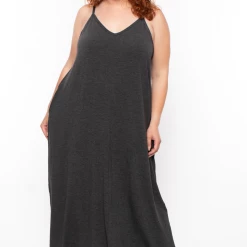 Zenana Dresses Plus Size Cami Strap Maxi Dress - Charcoal
