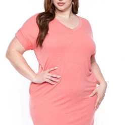 Zenana New Arrivals Plus Size Basic T-Shirt Dress - Coral