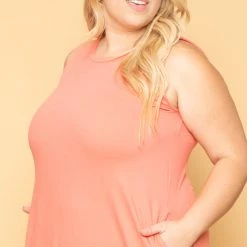 Zenana Plus Size Tank Maxi T-Shirt Dress - Coral
