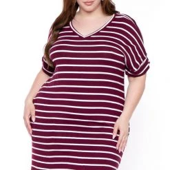 Zenana New Arrivals Plus Size Striped Basic T-Shirt Dress - Dark Burgundy