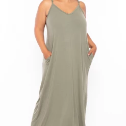 Zenana Plus Size Cami Strap Maxi Dress - Light Olive Dresses