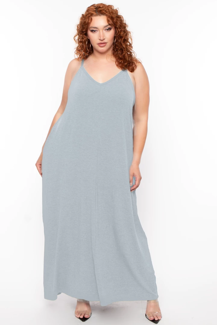 Zenana Dresses Plus Size Cami Strap Maxi Dress - Light Grey 3 Zenana Dresses Plus Size Cami Strap Maxi Dress - Light Grey
