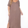 Zenana Dresses Plus Size Maxi T-Shirt Dress - Mocha