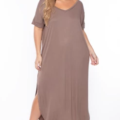 Zenana Dresses Plus Size Maxi T-Shirt Dress - Mocha