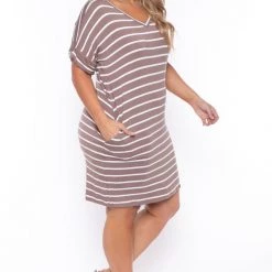 Zenana Plus Size Striped Basic T-Shirt Dress - Mocha New Arrivals 10 Zenana Plus Size Striped Basic T-Shirt Dress - Mocha New Arrivals