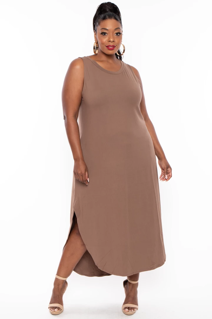 Zenana Plus Size Tank Maxi T-Shirt Dress - Mocha Dresses 3 Zenana Plus Size Tank Maxi T-Shirt Dress - Mocha Dresses
