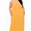Zenana Dresses Plus Size Cami Strap Maxi Dress - Mustard