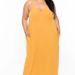 Zenana Dresses Plus Size Cami Strap Maxi Dress - Mustard