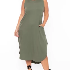 Zenana Plus Size Tank Maxi T-Shirt Dress - Olive Dresses