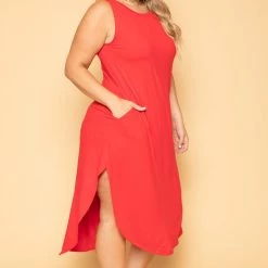 Zenana Plus Size Tank Maxi T-Shirt Dress - Red New Arrivals