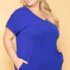 Zenana Plus Size Basic T-Shirt Dress - Royal Blue
