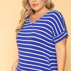 Zenana New Arrivals Plus Size Striped Basic T-Shirt Dress - Royal Blue